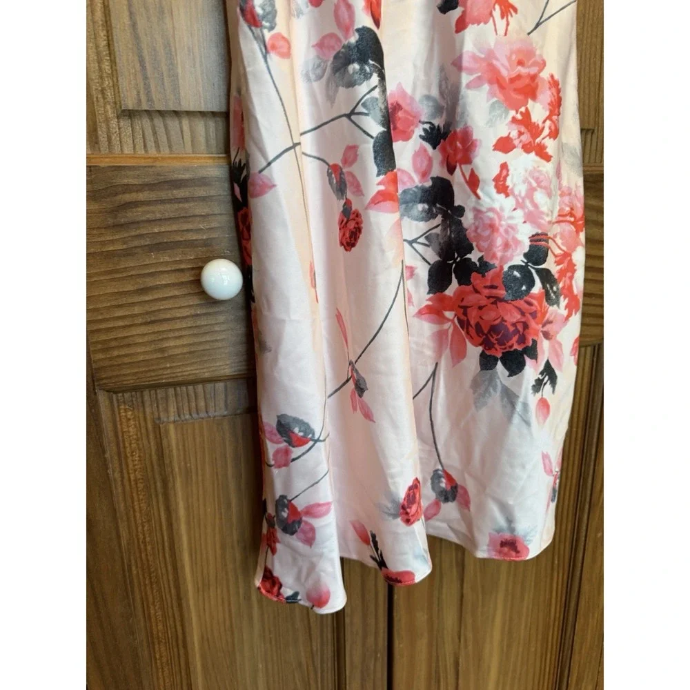 Y2K Babydoll Romantic Oriental Floral‎ Print Lace Satin Slip Lingerie Dress M
